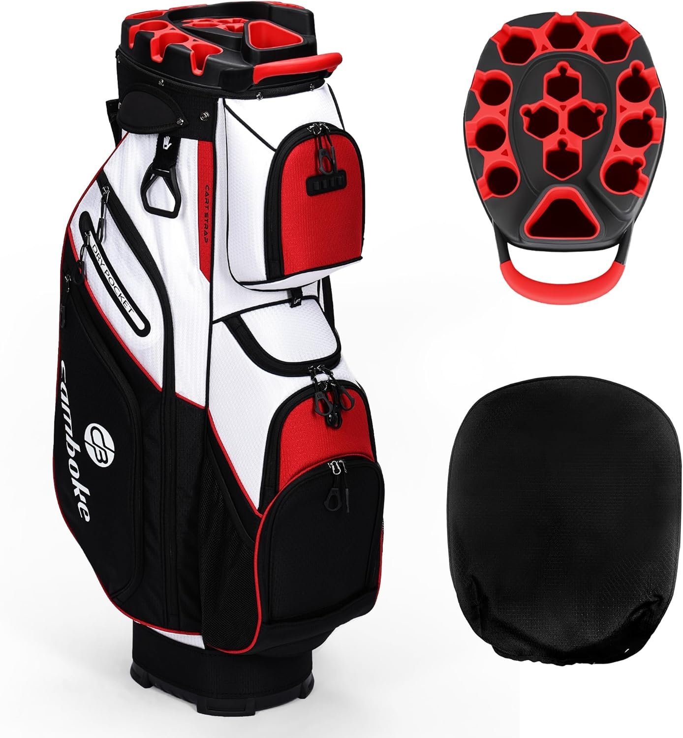 T-Lock Golf Cart Bag, Molded Lock Top Golf Bag with 14-Way Full-Length Dividers, 10 Pockets, Cooler Pocket, Silent Cart Golf Bag with Rain Hood for Men Women