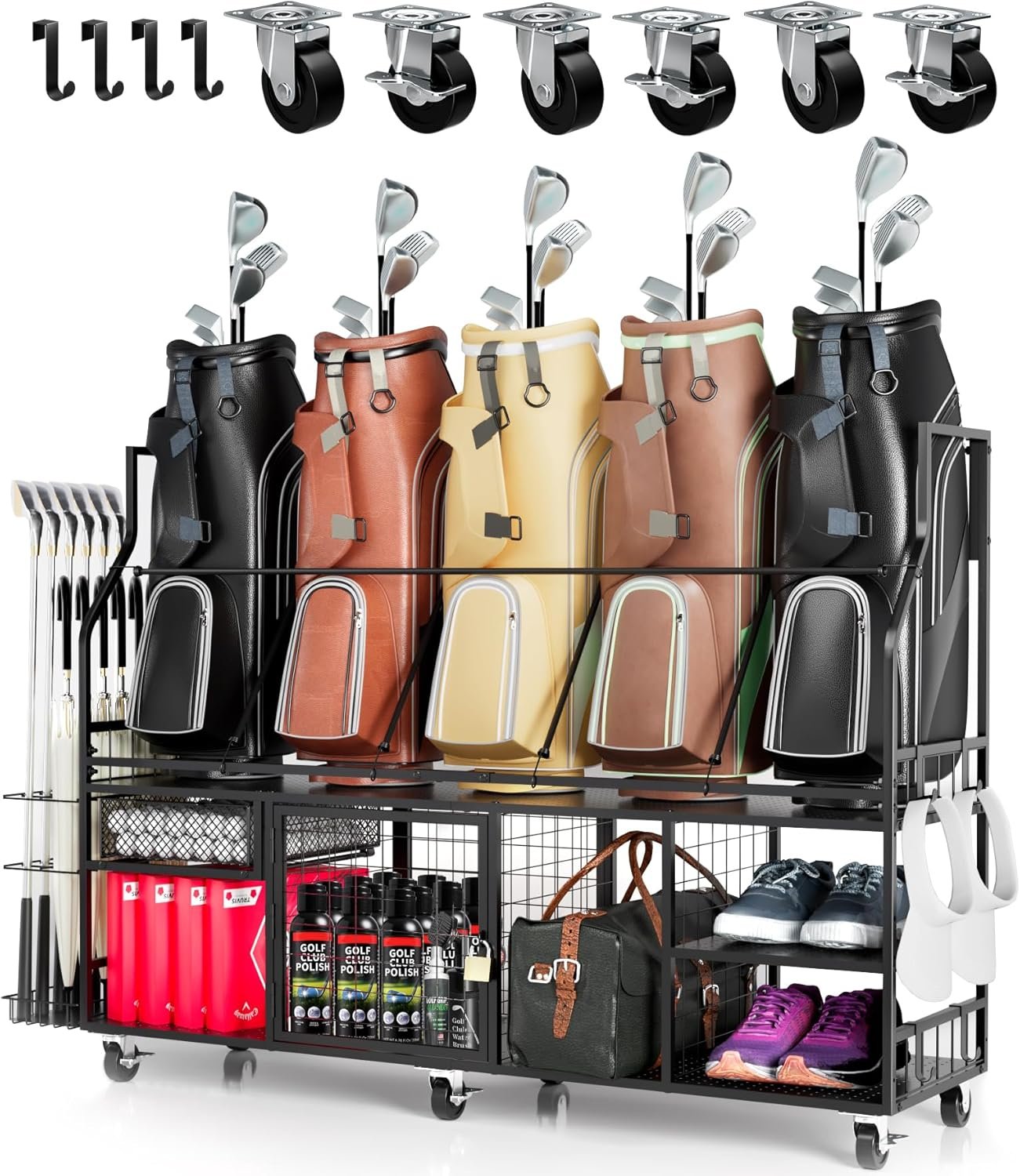 Golf Storage Organizer for Bags, Extra Large Golf Club Racks for Garage Golf Bag Stand Holder for Golf Equipment Accessories