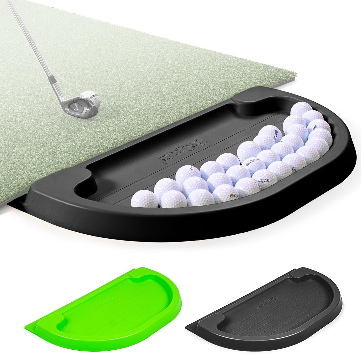 GoSports All-Weather Golf Ball Trays with 70 Ball Capacity – Black or Green – Compatible with All Hitting Mats