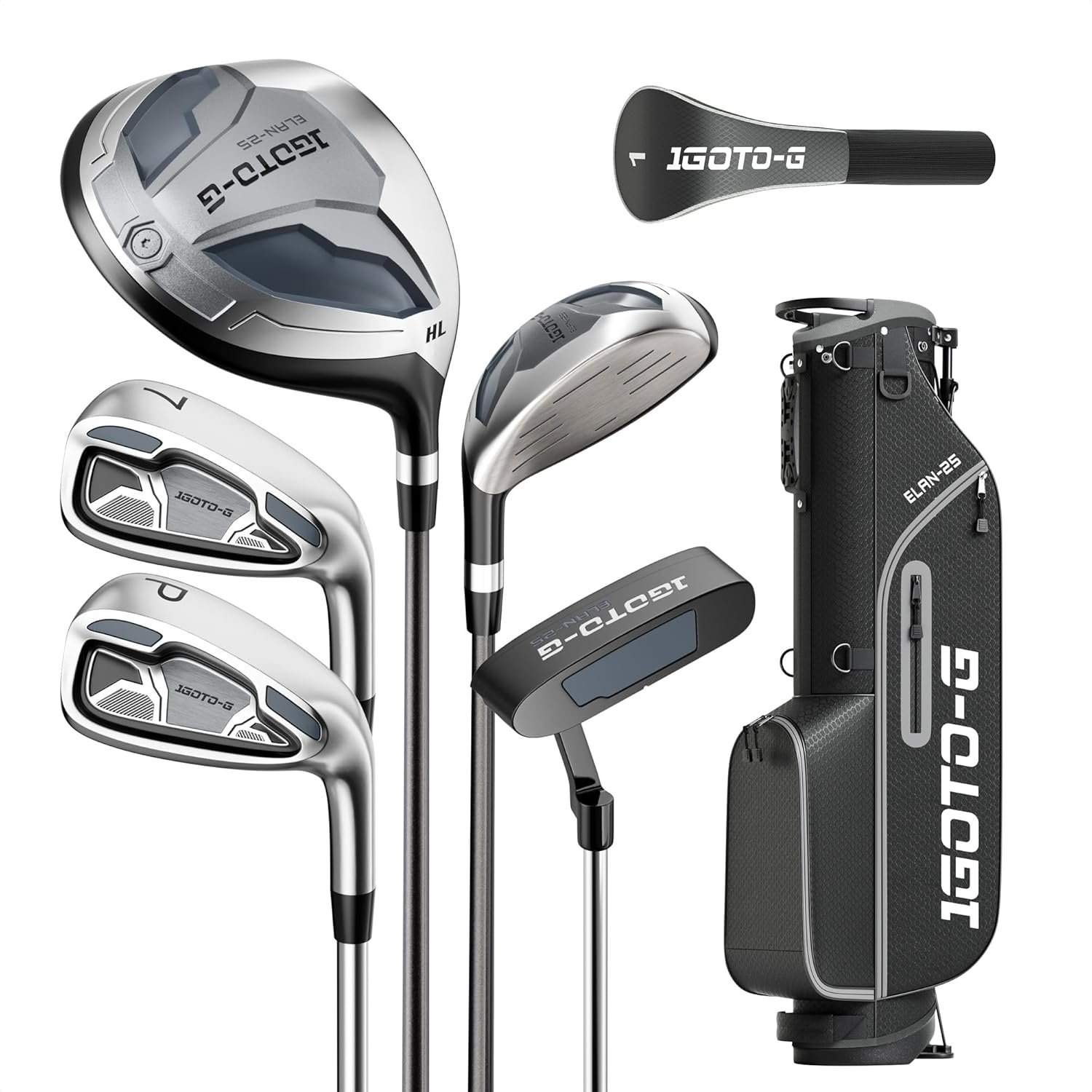7 Pieces Golf Clubs Set for Men & Women – Complete Mens Golf Clubs Full Set Right/Left Handed Includes Stand Bag with Rain Hood, 1# Drive, 5# Hybrid 7# PW# Irons and Putter