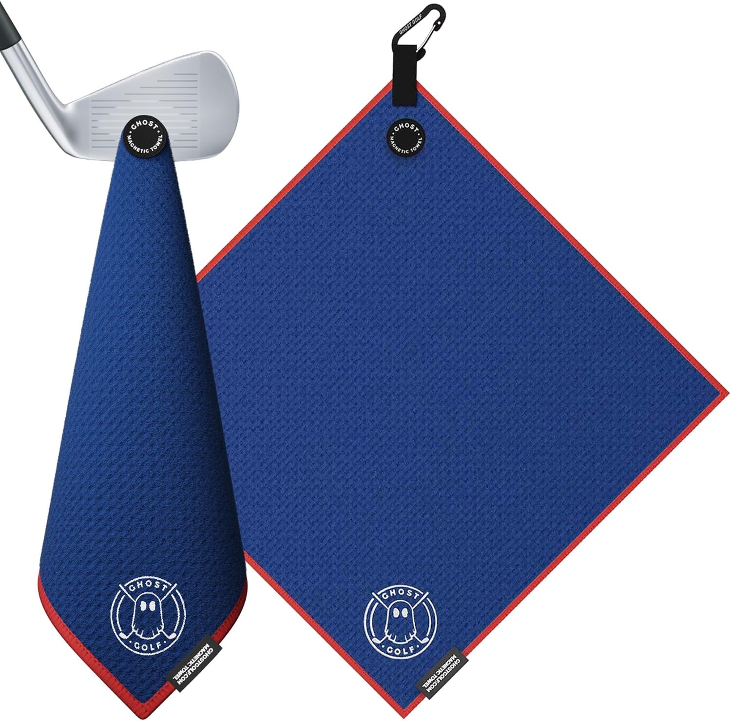 Ghost Golf Magnetic Towel (Greenside) – Premium Ultra-Absorbent Microfiber Golf Towel with Magnet for Golf Carts or Clubs – 18″ x 18″ Golfing Gear – Waffle Weave Pattern (Blue)