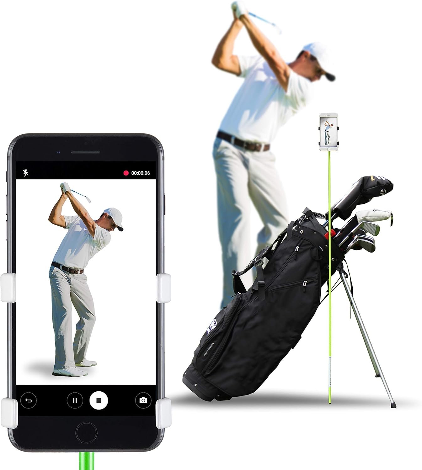 SelfieGOLF Record Golf Swing – Cell Phone Holder Golf Analyzer Accessories | Winner of The PGA Best Product | Selfie Putting Training Aids Works with Any Golf Bag and Alignment Stick