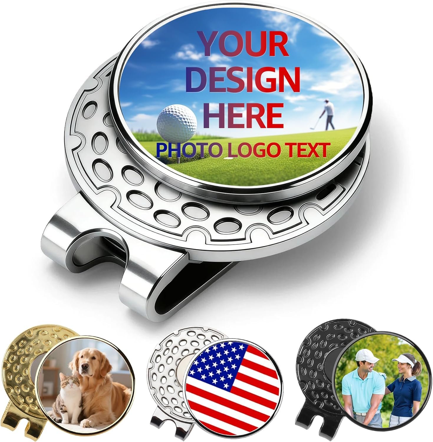 Custom Golf Ball Marker Hat Clip, Personalized Magnetic Ball Markers with Photo Logo Name, Premium Golf Accessories Gifts for Men Women Golfers