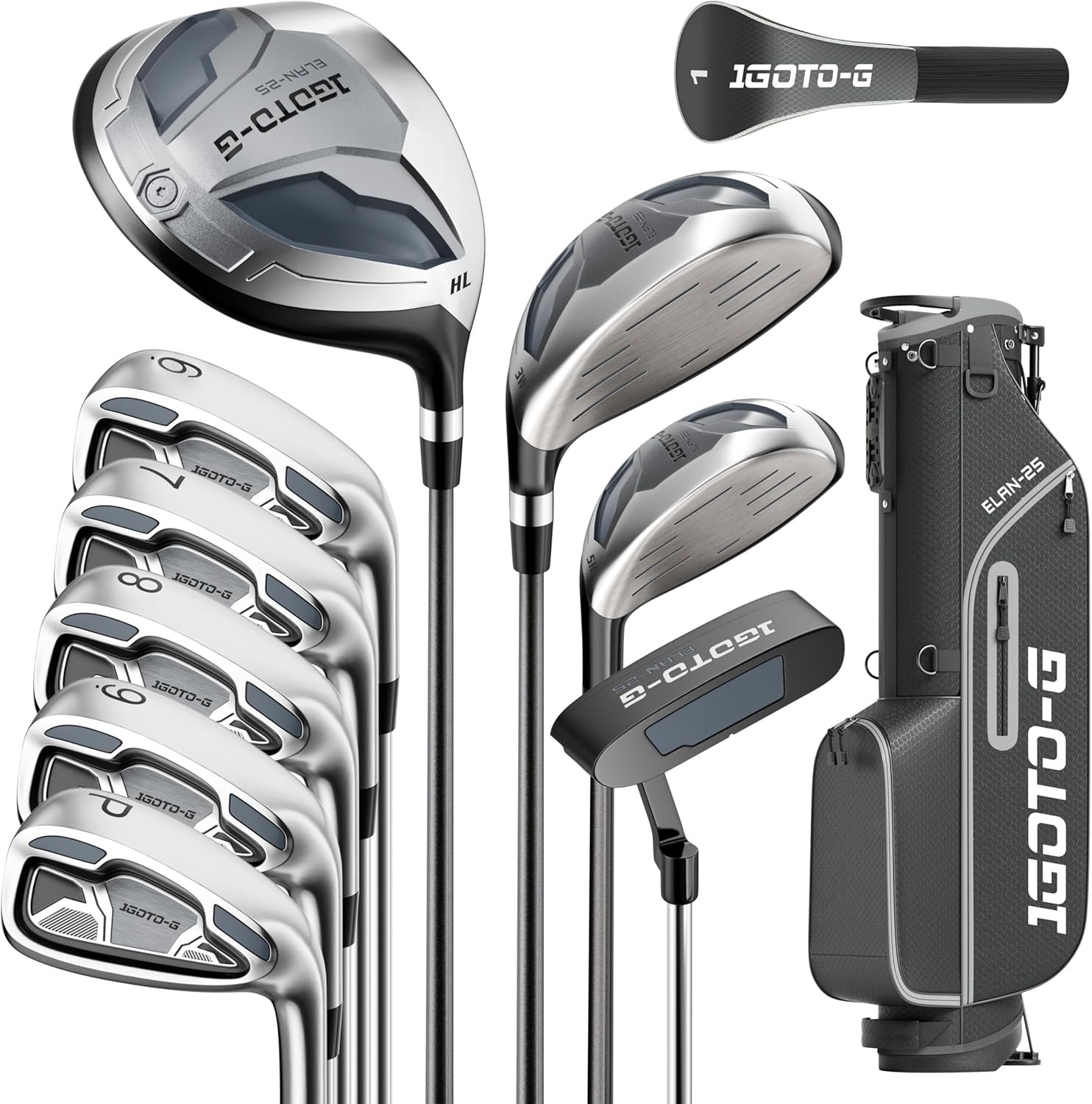 11 Pieces Golf Clubs Set for Men – Complete Mens Golf Clubs Full Set Right/Left Handed Includes Stand Bag with Rain Hood, 1# Drive, 3# Wood, 5# Hybrid, 6# 7# 8# 9# PW# Irons and Putter