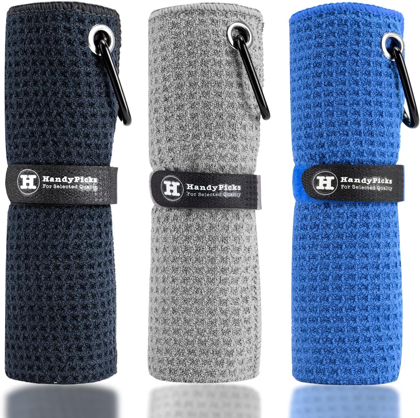 Handy Picks Microfiber Golf Towel (16″ X 16″) with Carabiner Clip, Waffle Pattern Golf Towel Hook and Loop Fastener – The Convenient Golf Cleaning Towel
