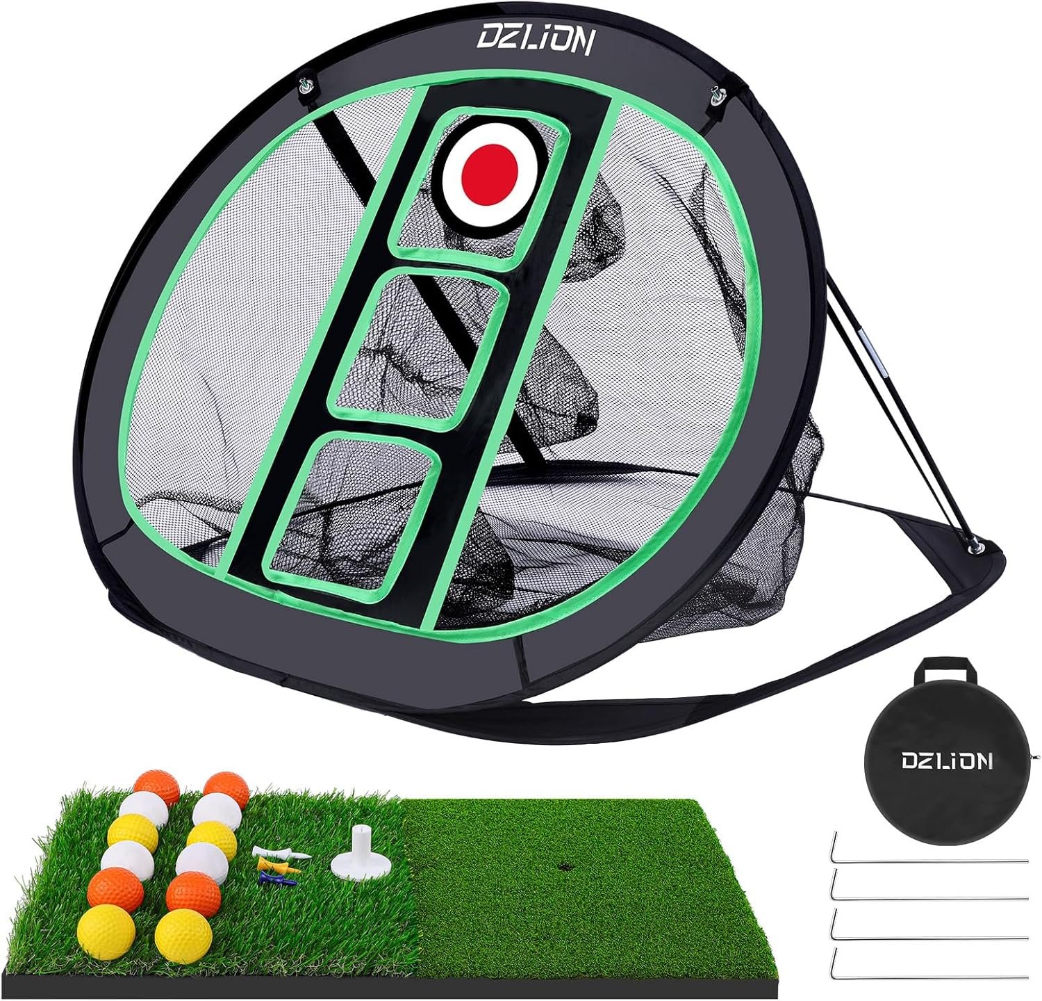 Golf Chipping Net and Mat Set – Pop Up Foldable Indoor Training Target with 2 Hitting Mats and 12 Practice Balls – Gifts for Men, Golfers, Teenage Boys