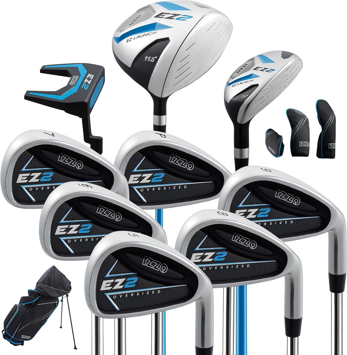 Izzo Golf EZ2 14 Piece Mens Right Hand Golf Club Set with Golf Bag – 14 piece Complete Golf Club Set for Right Handed Golfers, Comes with Golf Bag