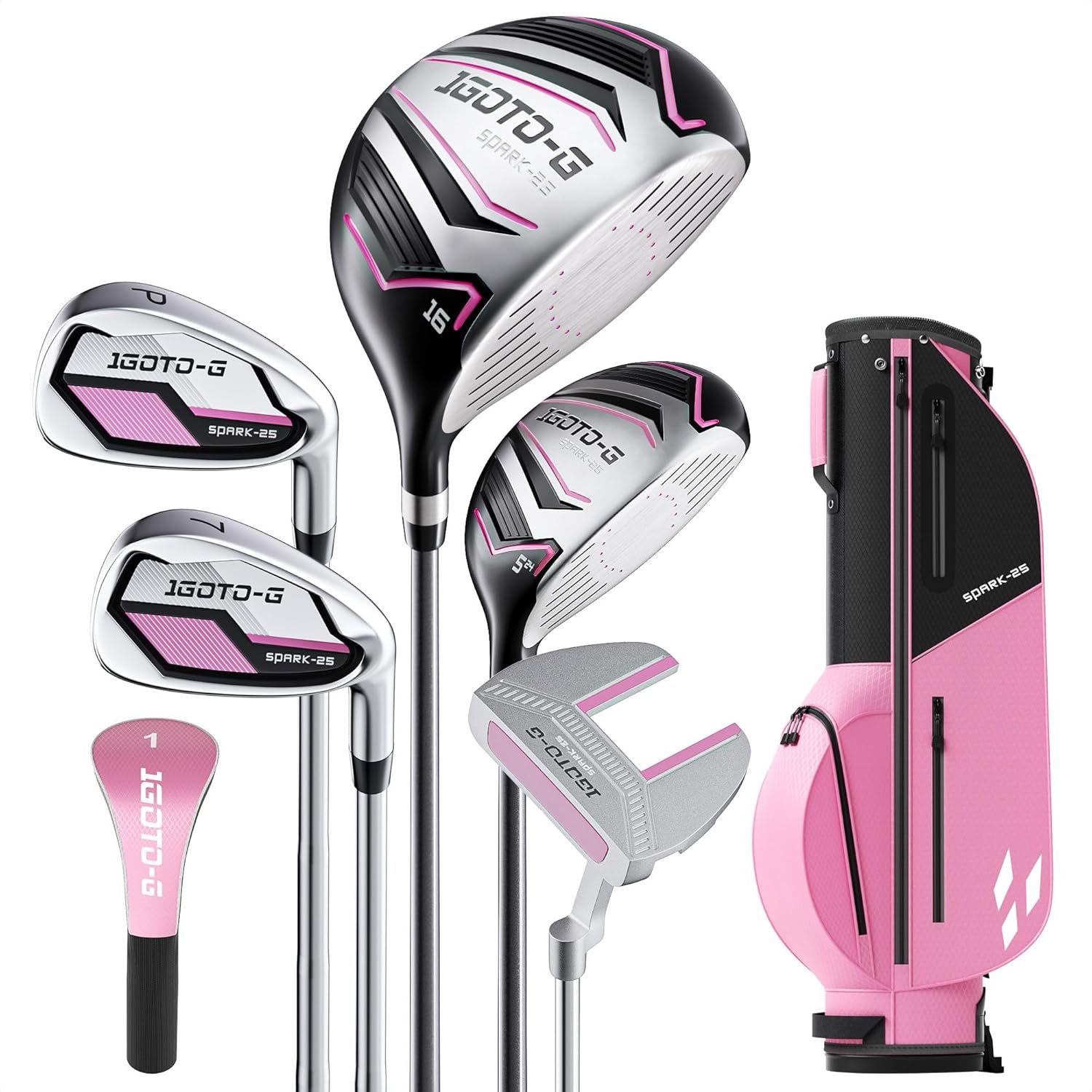 5/6/7 Pieces Kids Golf Clubs Set – Youth Golf Clubs Junior Set Ages 3-14 Includes Stand Bag, 1# Driver, 5# Hybrid, 7#, PW# Irons and Putter Right Hand for Boys Girls