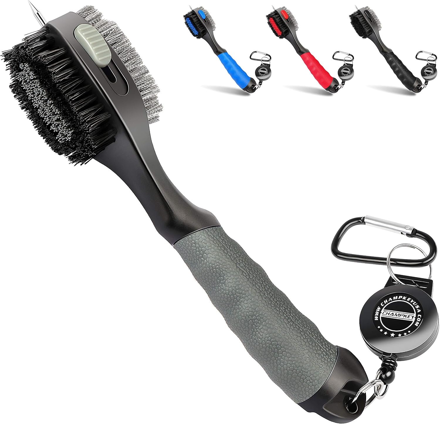 CHAMPKEY PRO Retractable Golf Club Brush – Oversized Brush Head with Soft Rubber Hand Grip & Retractable Groove Cleaner Golf Brush(Grey(1 Pcs))