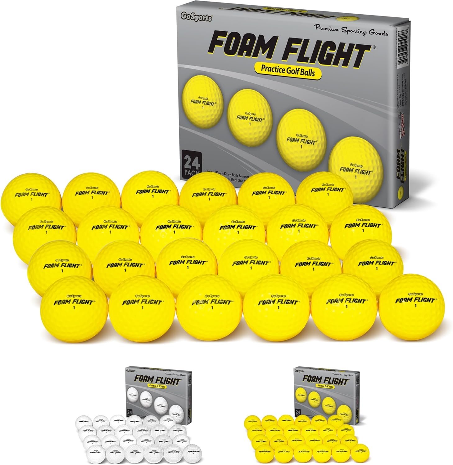 GoSports Foam Flight Practice Golf Balls – Choose White or Yellow – Pack of 24 Limited Flight Training Balls