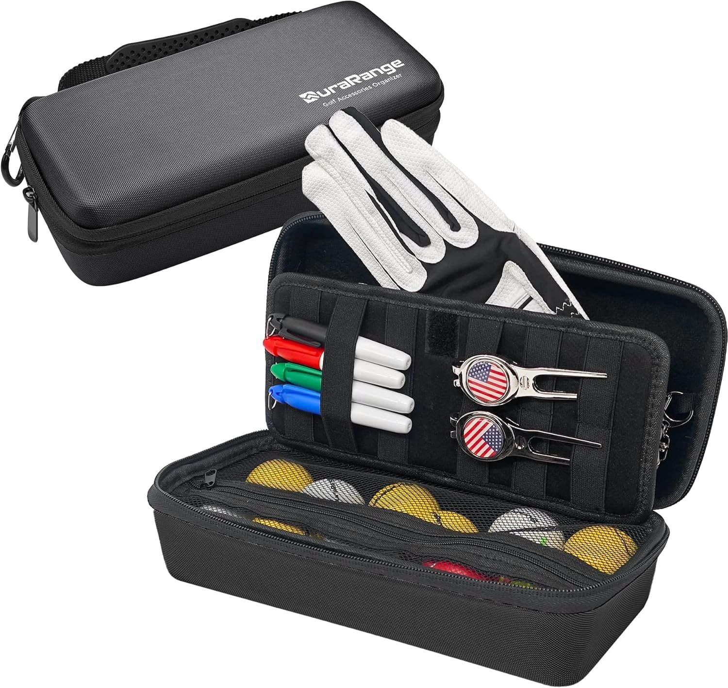 DURARANGE Golf Glove Holder Case with Glove Shaper – Portable Golf Accessories Organizer for Men & Women – Waterproof 900D Nylon, Large Capacity for Balls, Tees, Markers – Ideal Gift