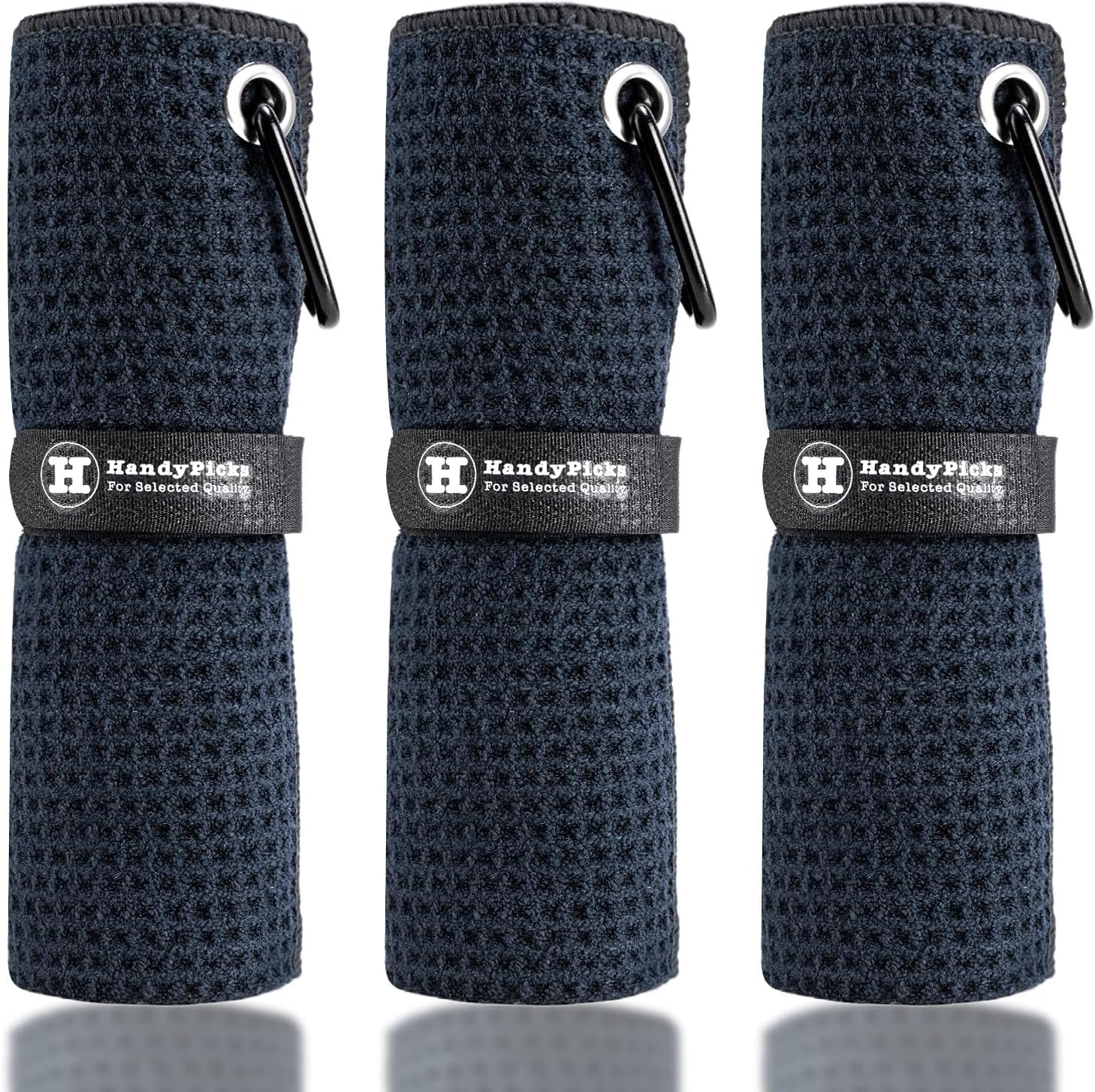 Handy Picks Microfiber Golf Towel (16″ X 16″) with Carabiner Clip, Waffle Pattern Golf Towel Hook and Loop Fastener – The Convenient Golf Cleaning Towel