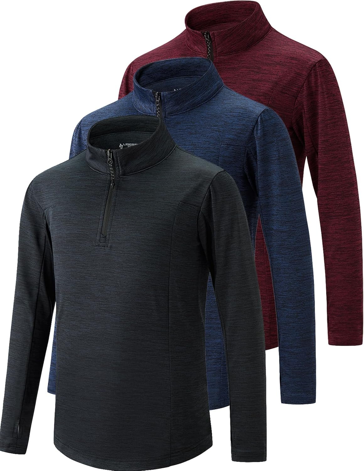 3 Pack Youth Boys Slim Fit Athletic Quarter Zip Pullover Shirts, Lightweight Long Sleeve Jackets Performance Tops