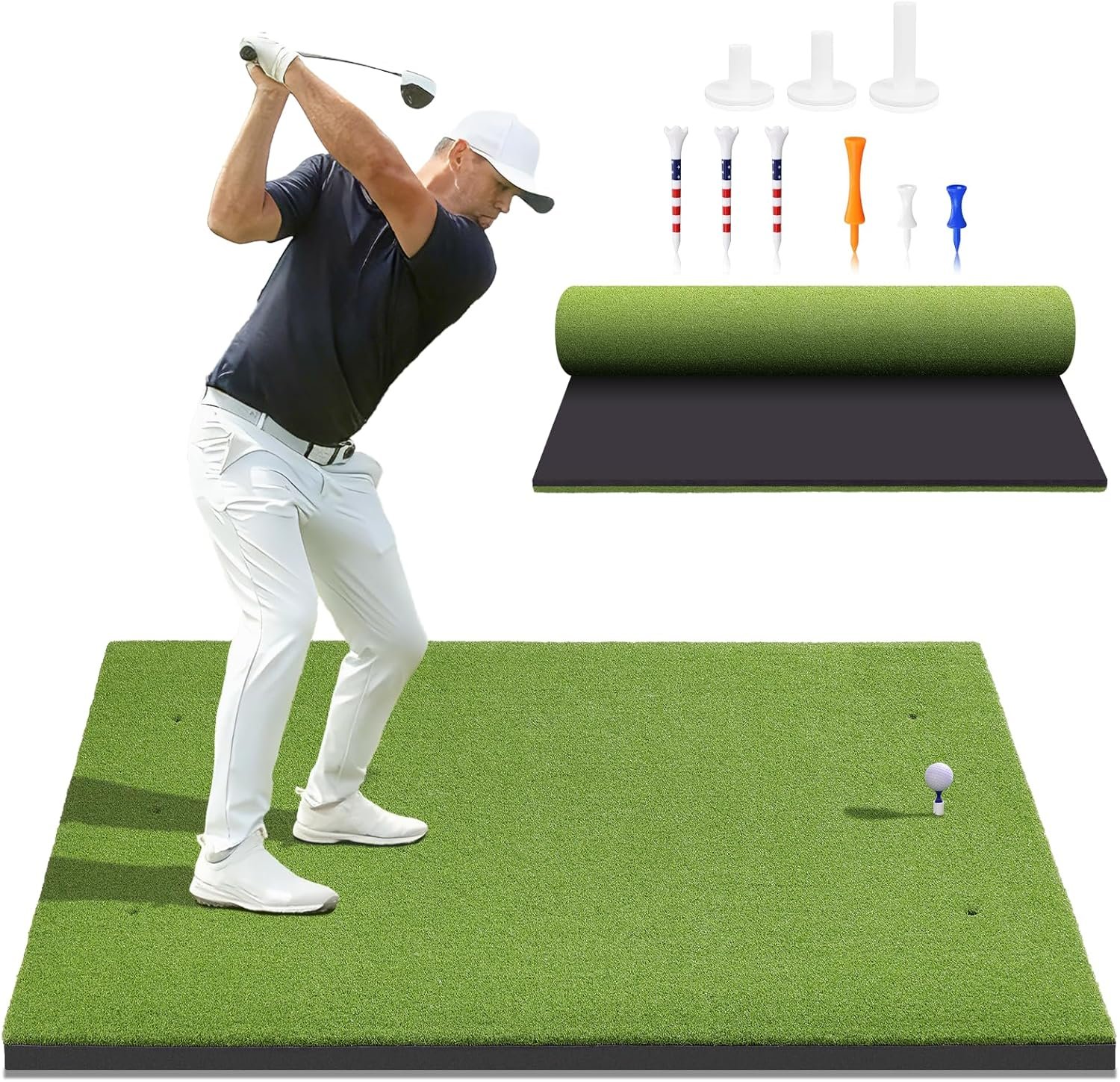 Golf Mat, 5x4ft/6x4ft Large Golf Hitting Mats for Practice Outdoor Indoor, 26mm Thick, High-Elasticity Artificial Turf Mat for Garage Simulator Chipping Driving Swinging Training, Gifts for Him Men