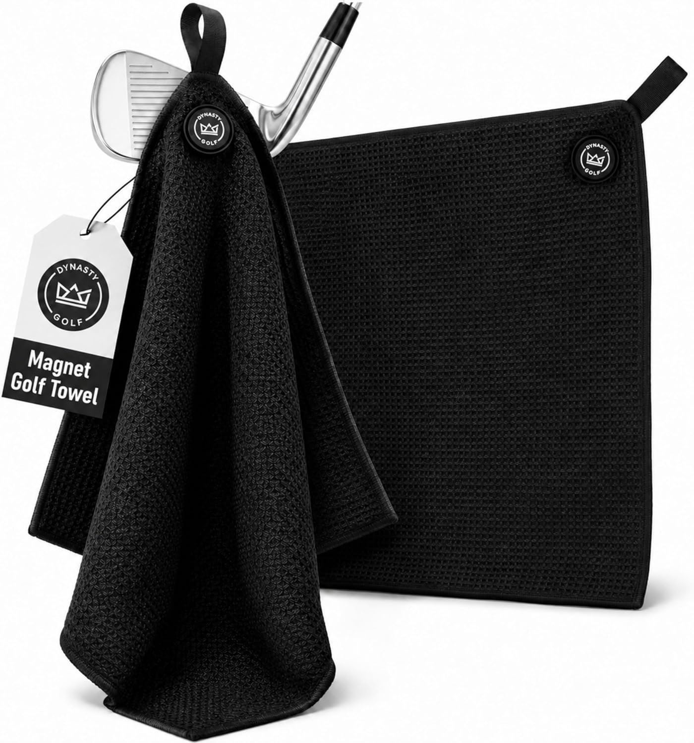 Dynasty Golf Magnetic Golf Towel, 17″ x 12.5″ Waffle Microfiber Golf Towel with Magnet for Ball and Club Cleaning, Quick Pickup During Play