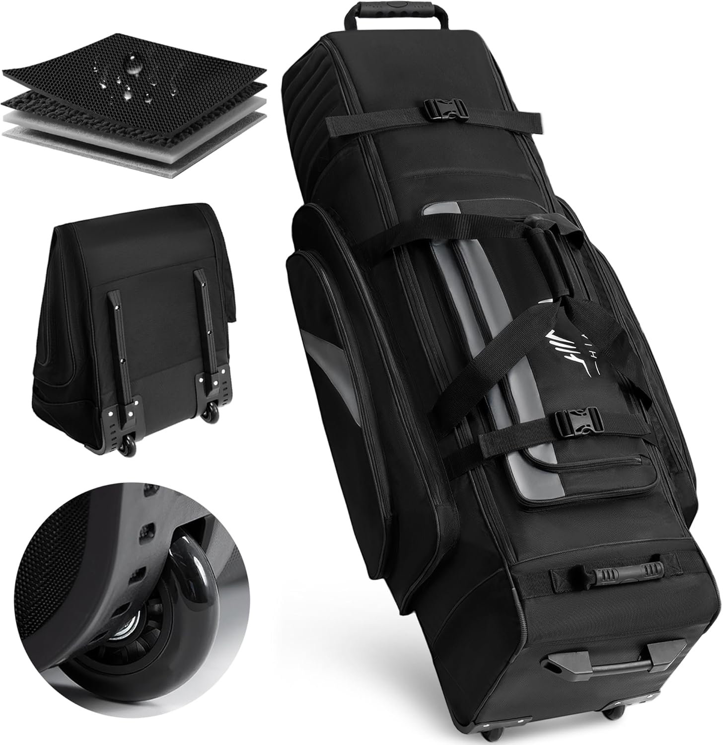 uniHimal Soft-Sided Golf Travel Bag Cover with Wheels, 1680D Material with Padded Head and Leather Accents, Foldable Travel Golf Bags for Airlines