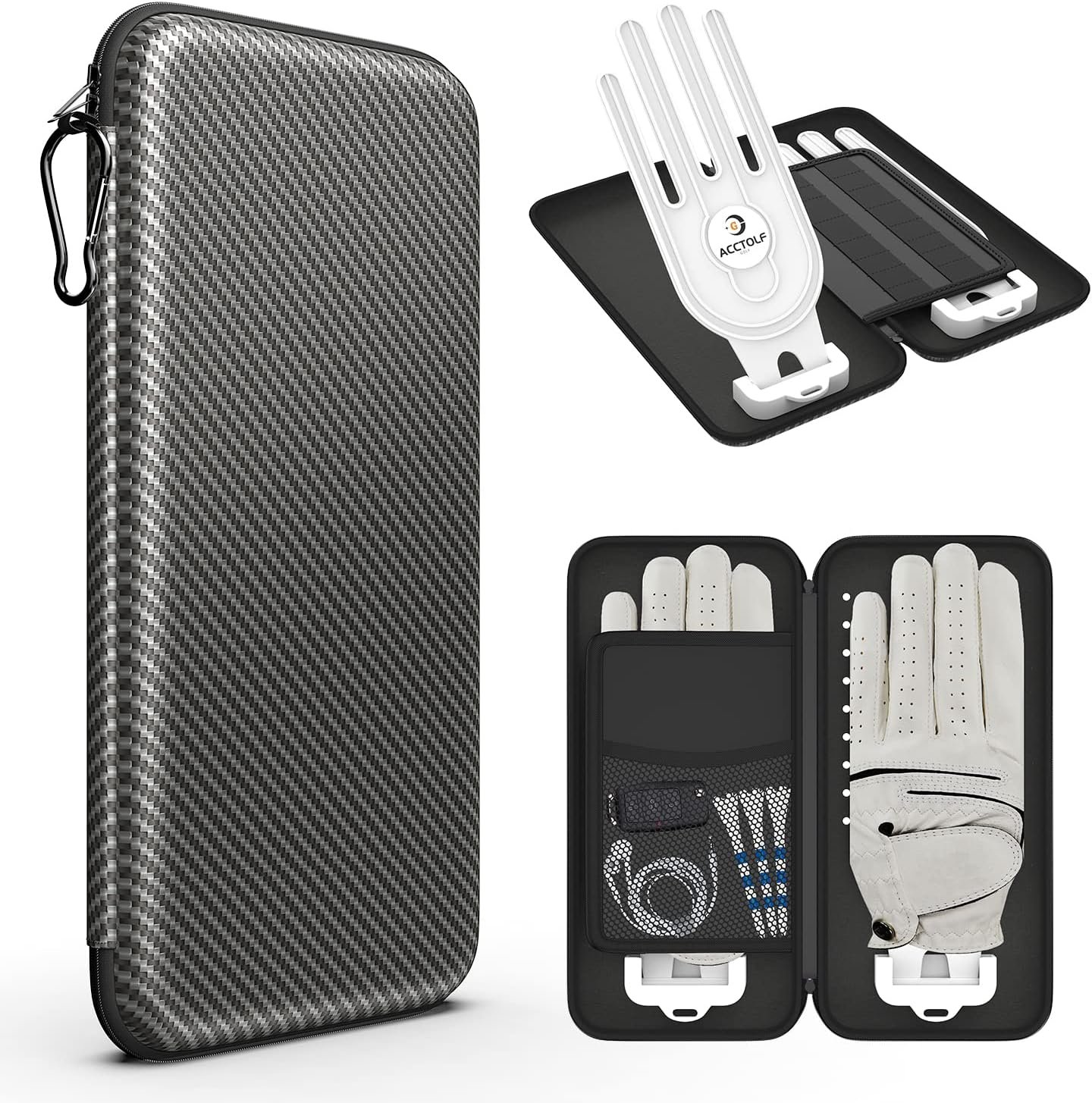 Golf Glove Case, Golf Glove Case with Two Gloves Holder for Golf Bag Accessories, Golf Storage Organizer for Tees, Divot Tool, Ball Markers for Men and Women Golfers