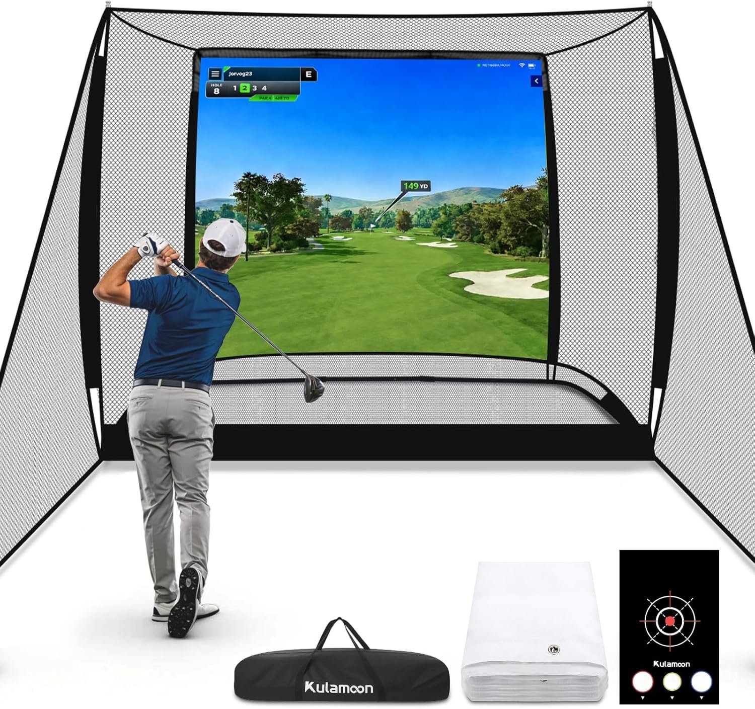 Golf Mat with Dual Turf, 5x4ft 26mm-45mm Thickened Golf Hitting Mat with Standing Guide-Line & Swing Path Line, Practice Mats for Indoor or Outdoor Use, Gifts for Men Dad & Golfers