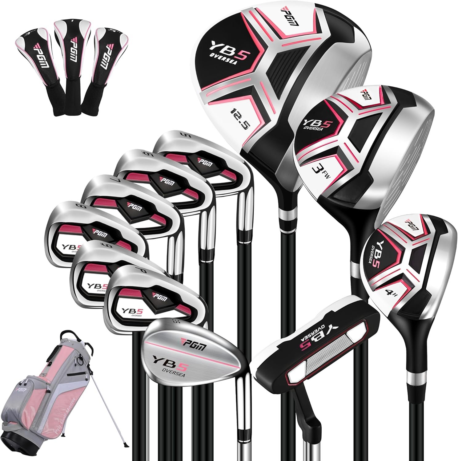 PGM 12/15 Pieces Women’s Complete Golf Club Set – Full Set with 460cc Driver, Fairway Wood, Hybrid, Irons, Putter, Golf Stand Bag – Golf Clubs Women Right Handed