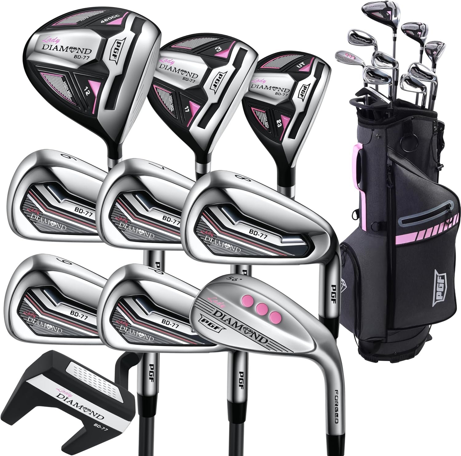 PGF Labs BD-77 Complete Golf Club Package Set for Men & Women [14-Pieces] [Flex: Regular]