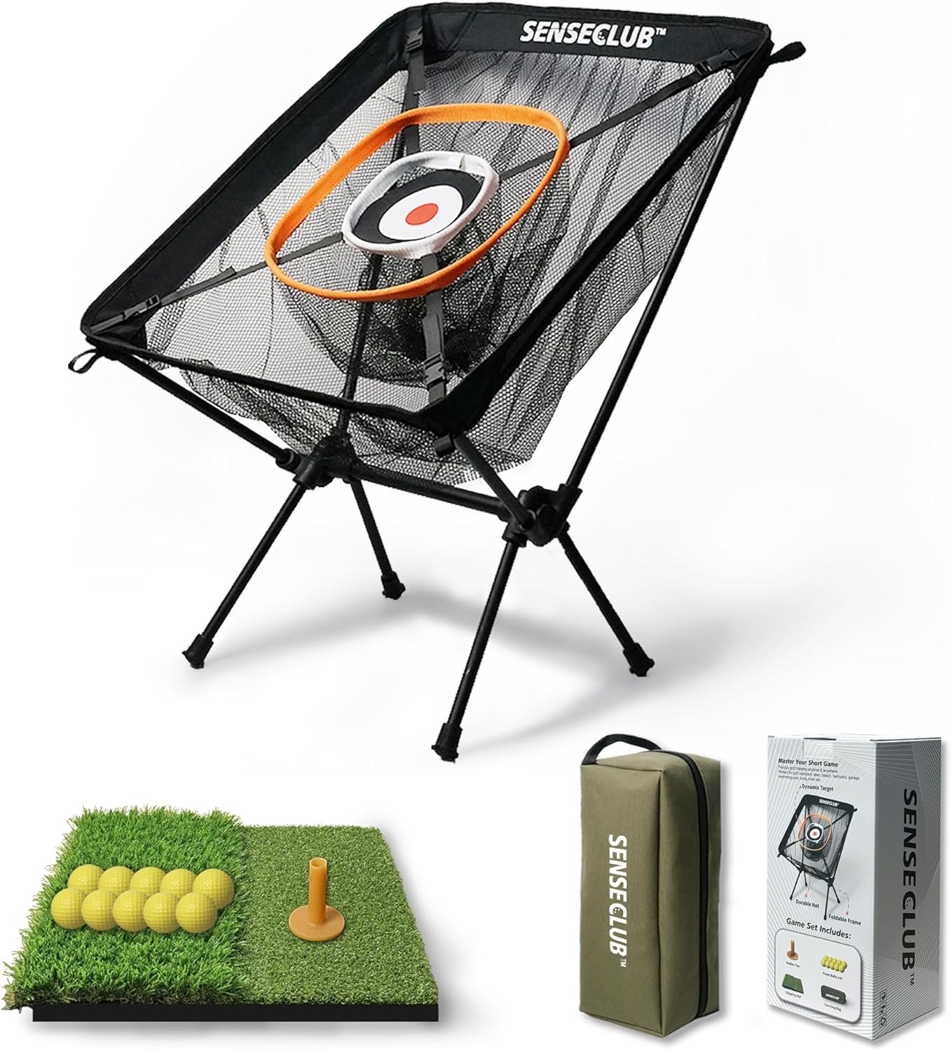 SENSECLUB Foldable Chipping Net with Mat & Balls, Heavy-Duty Practice Golf Net Chipping Target, Backyard Golf Game & Gifts