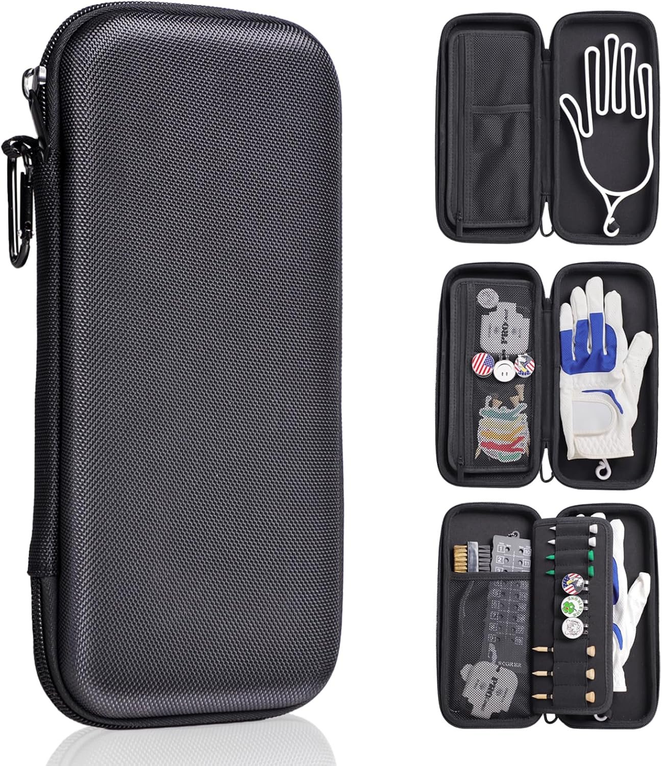 Golf Glove Holder Case for Accessories with Removable Glove Shaper Portable Golfer Gifts for Men & Women Caddy Organizer Case with Storage Slots for Divot Tools, Tees & Ball Markers
