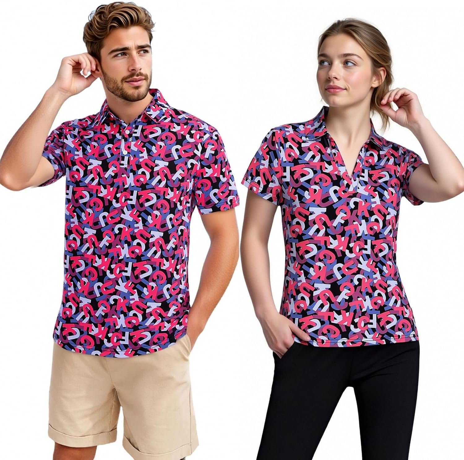 Matching Golf Shirts for Couples Funny Golf Polo Shirts for Men Women Crazy Fun Polos Couples Matching Outfits