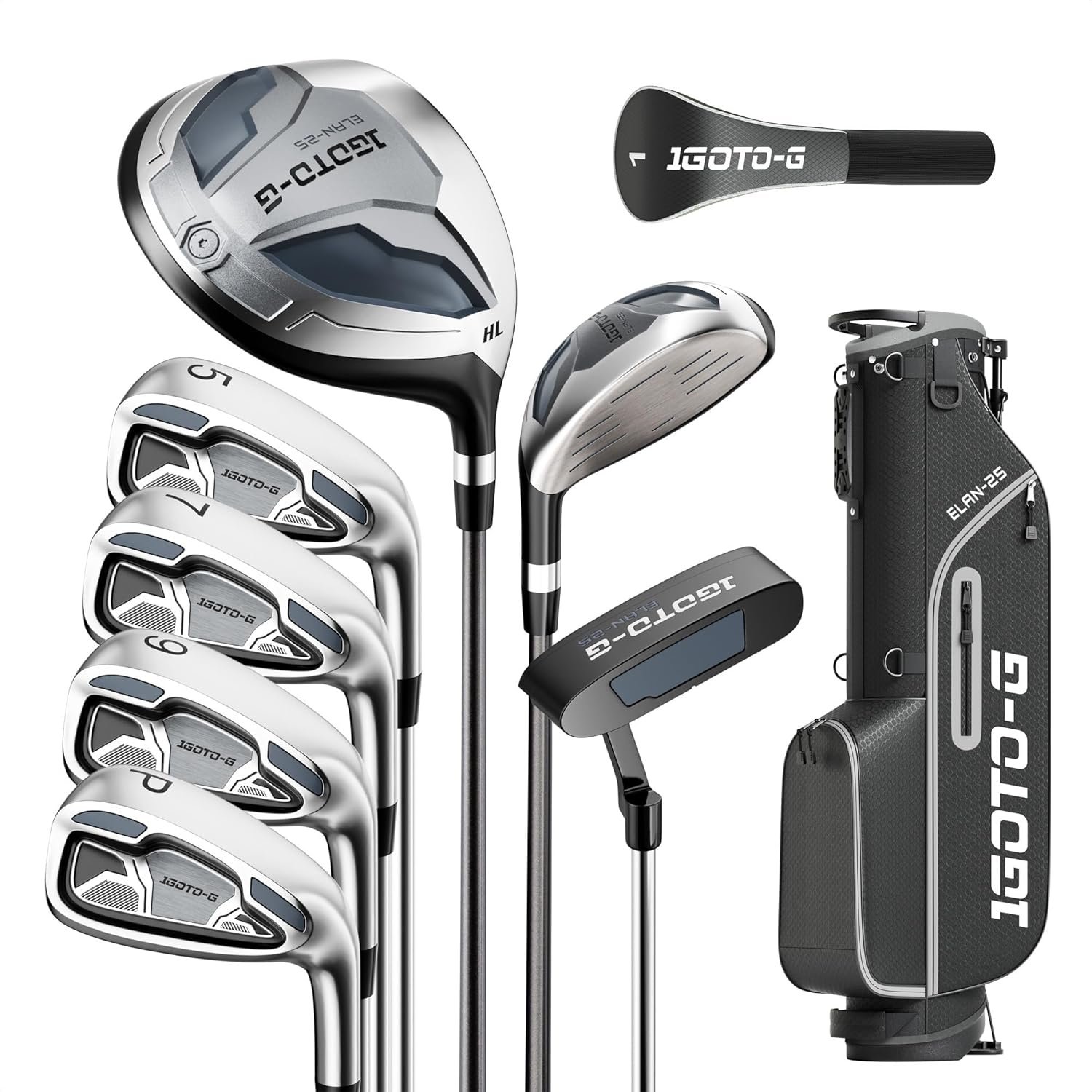 9 Pieces Golf Clubs Set for Men & Women – Complete Mens Golf Clubs Full Set Right/Left Handed Includes Stand Bag with Rain Hood, 1# Drive, 5# Hybrid 5# 7# 9# PW# Irons and Putter