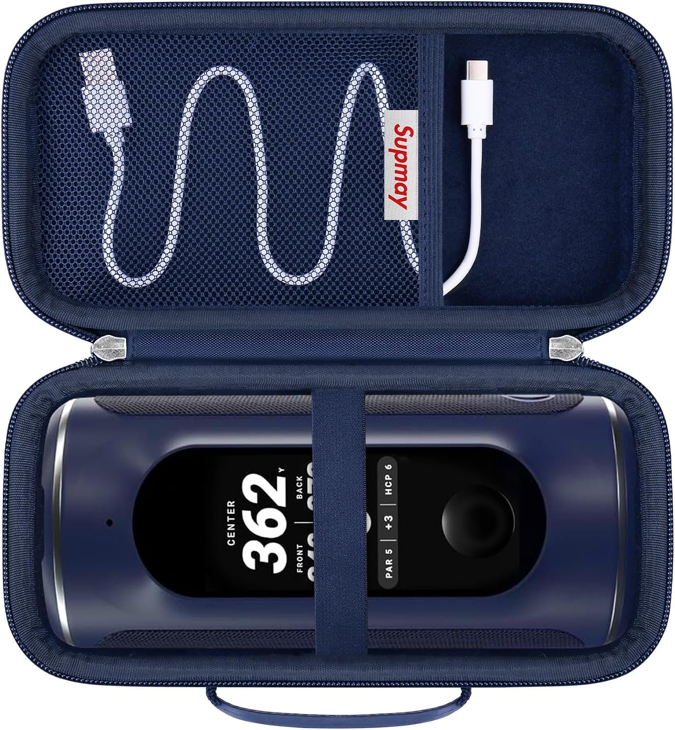 Hard Carrying Case for Blue Tees Golf Player+ / Golf Player Pro GPS Speaker with Touch Screen Display, GPS Speaker Player Protection Case with Mesh Pocket for Charging Cables, Blue