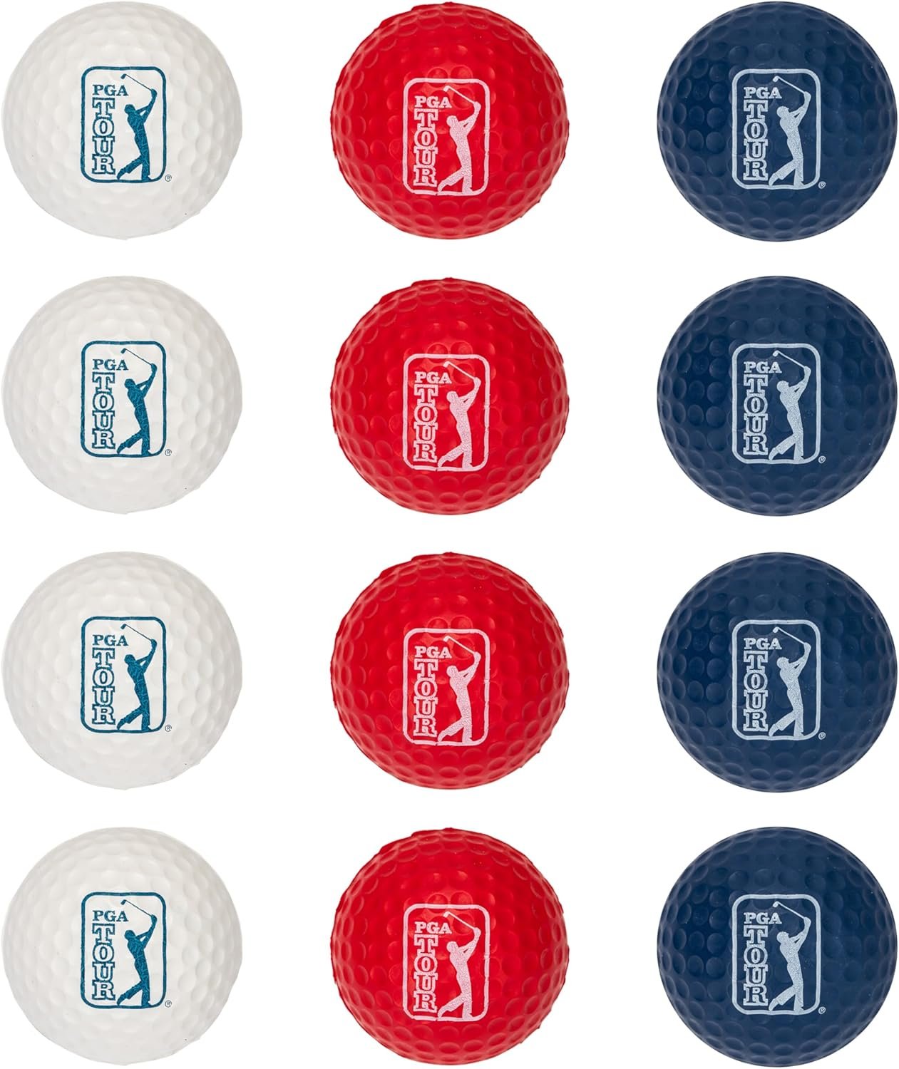 Franklin Sports PGA TOUR Indoor + Outdoor Foam Golf Balls – Kids + Adults Foam Golf Balls – Limited Flight – Includes Draw String Carry Bag – 12 Pack – Red, White + Blue