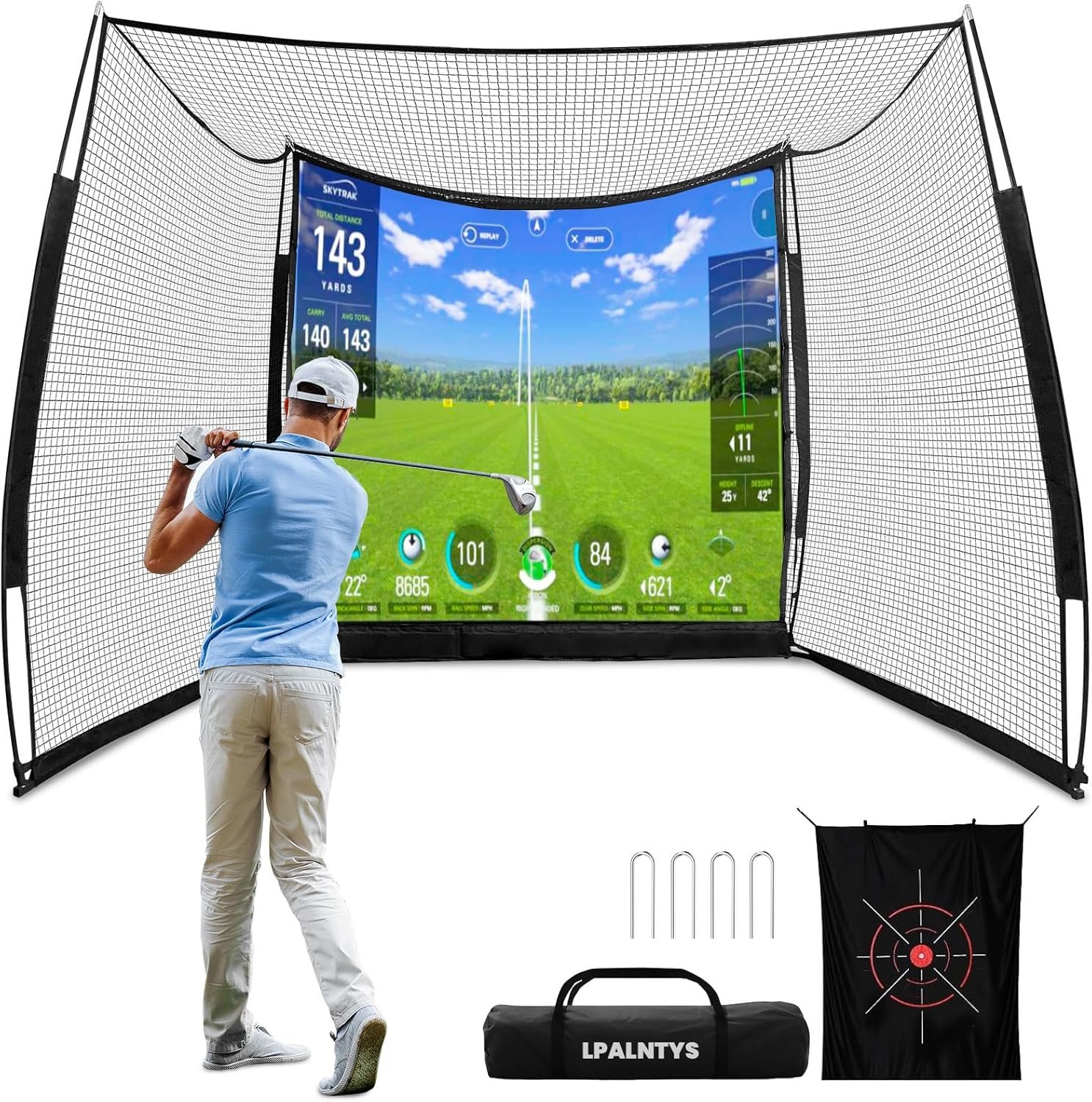 Golf Simulators for Home,11 * 8FT Golf Net with Simulator Impact Screen and Target Cloth, Portable Heavy Duty Golf Hitting Net for Outdoor Indoor with 1,500 Actual Impact Tests