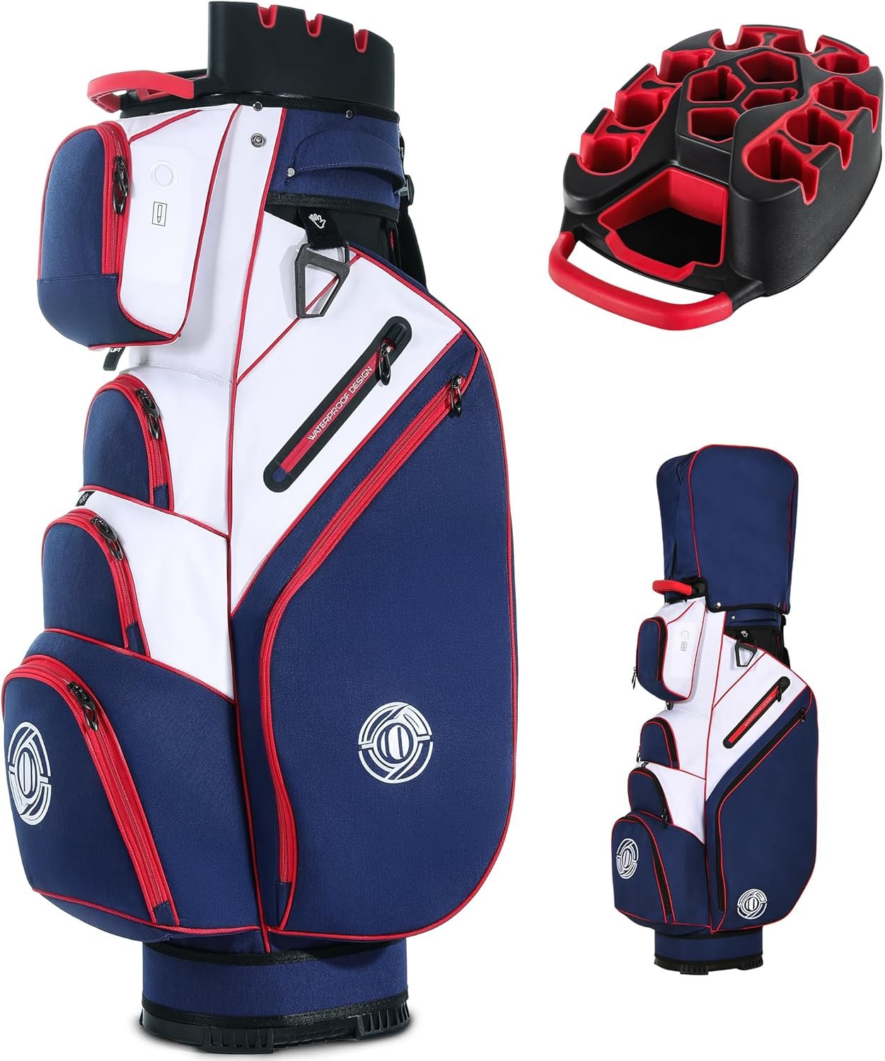 T-Lock Golf Cart Bag, 14 Way Organizer Full Length Divider Top, Rigid Inner Shell, Silent Cart Bags for Men with Handles Ergonomic Padded Strap, Rain Cover