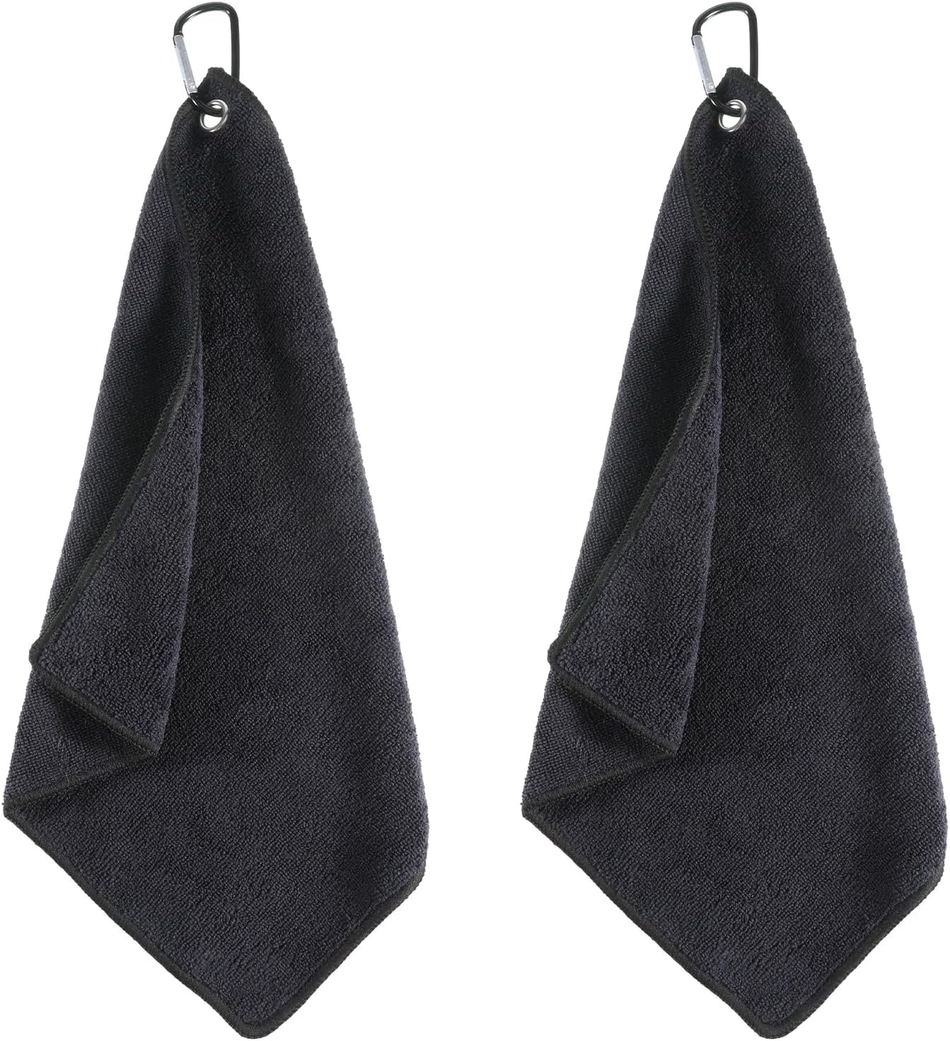 2 Pack Black Golf Towel with Carabiner Clip 12″ X 12″ Microfiber Waffle Pattern GolfRag GolfTowel with Clip for Cleaning GolfBall Club Putter Iron for Golf Bag Trolly Belt Loop