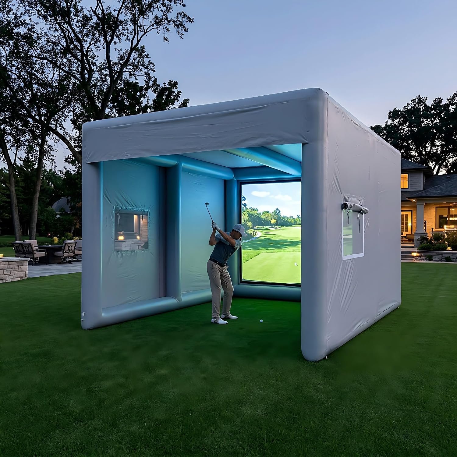 Portable Inflatable Golf Simulator – 5x4x3.3m Large Size Indoor/Outdoor Golf Practice Swing Tent with Projection Screen, Golf Simulator Tent for Indoor/Outdoor/Garage/Office (Projector Not Included)