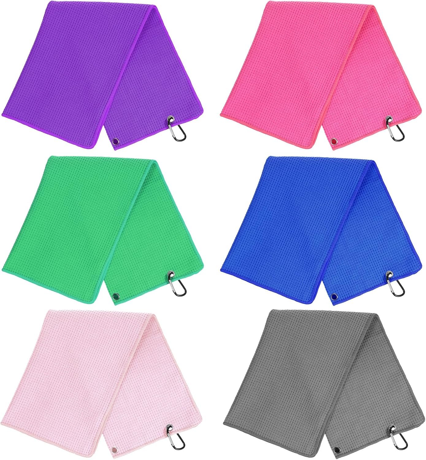 6 Pieces Golf Towel Microfiber Ball Towels for Women Ball Bags with Clips Accessories Waffle Pattern for Mother Golf Fan Birthday Gifts