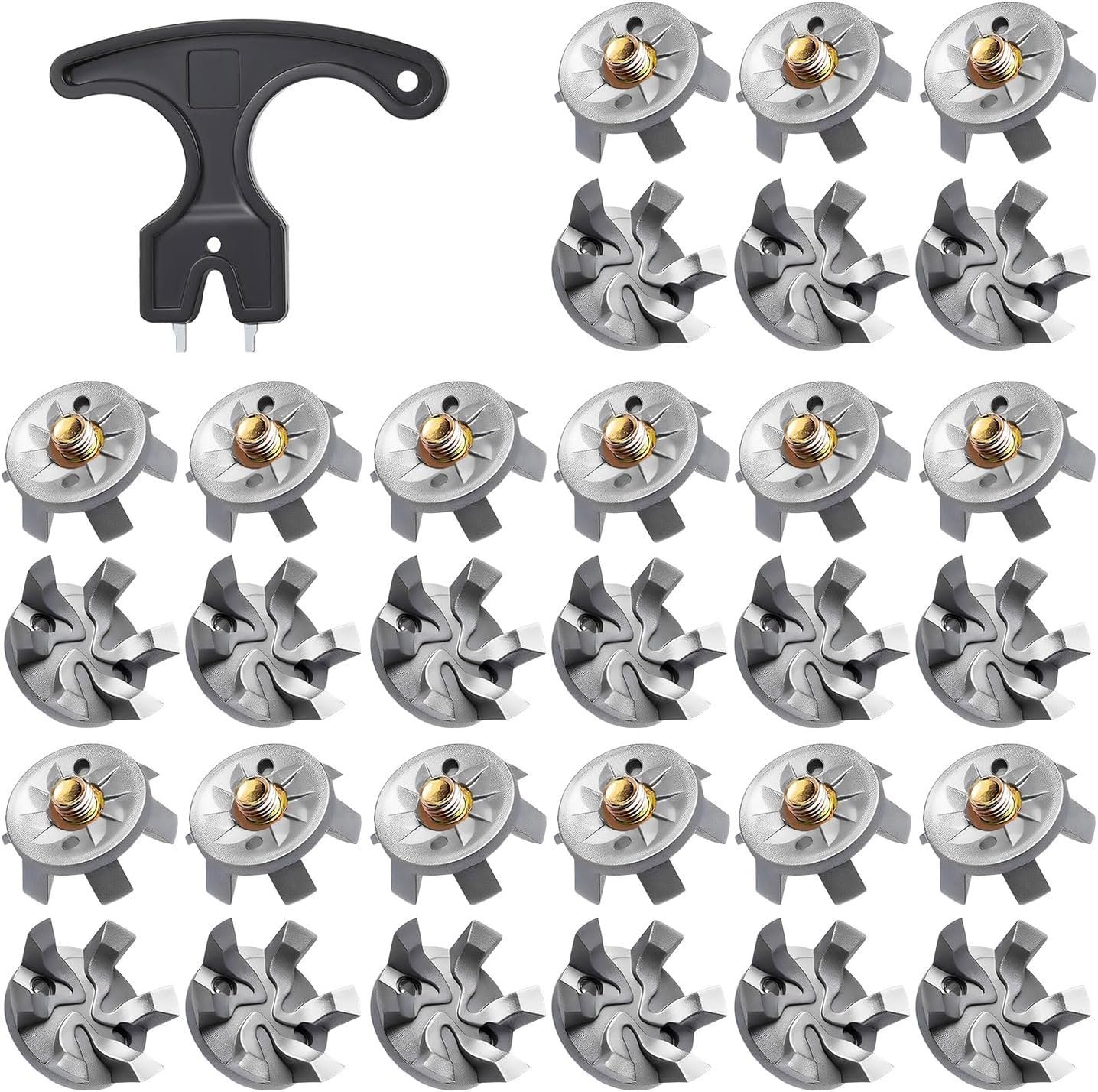 31 Pcs Golf Shoe Spikes Replacements Set Includes 30 Shoe Cleats Replacement & 1 Black Cleats Spanner Suitable for Use on Lawns or Golf Courses