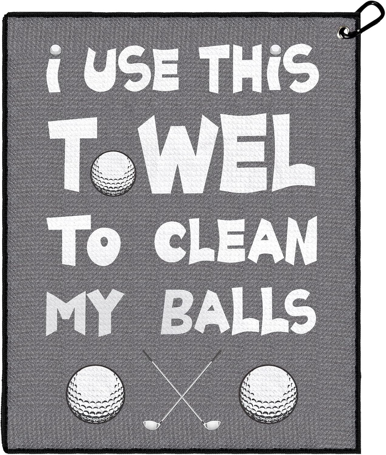 Funny Golf Towel, Funny Golf Gifts Golfers for Any Golf Fan, Golf Accessories for Men Dad Husband, Golf Stuff Inted Golf Towel with Clip – I USE This Towel to Clean My Balls(Gray