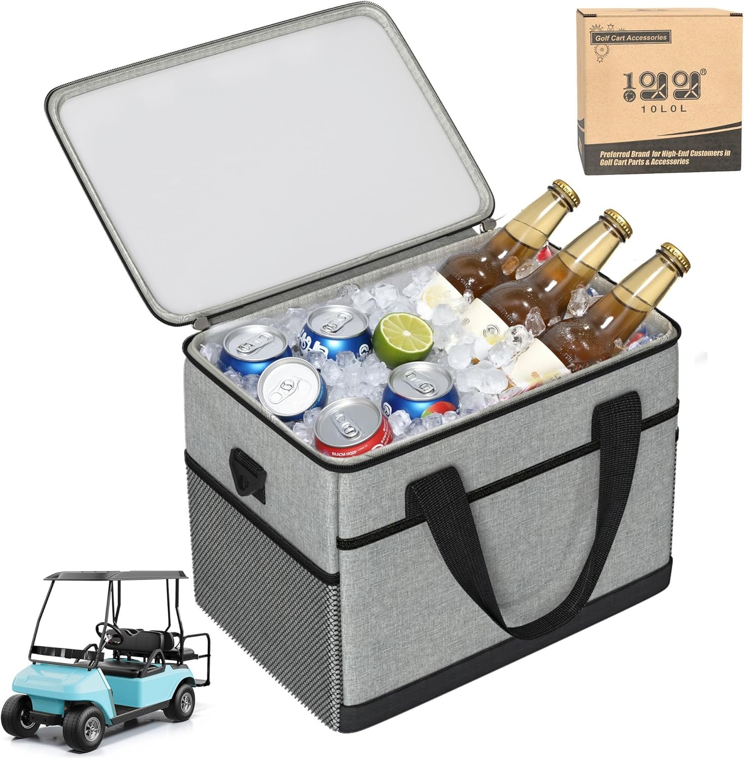 10L0L Golf Cart Ice Bag, 27L Large Capacity Waterproof Oxford Cooler with Multi-Pocket Design, 6-Hour Insulation, Easy Access & Lightweight for Yamaha EZGO Club Car Golf Cart Accessories (Black/Gray)
