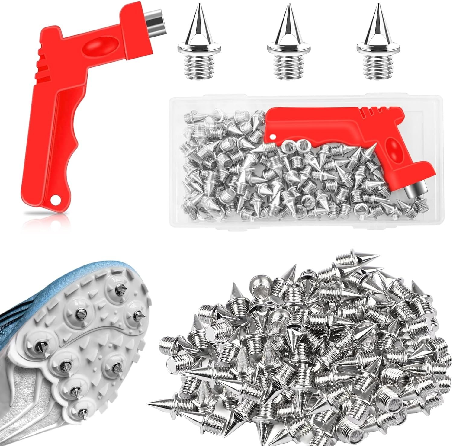 90PCS Track Spikes Golf Shoe Spikes，1/4 Inch Stainless Steel Track and Cross Country Spike with Wrench, Replacement Spike for Sprint Sports Short Running Shoes