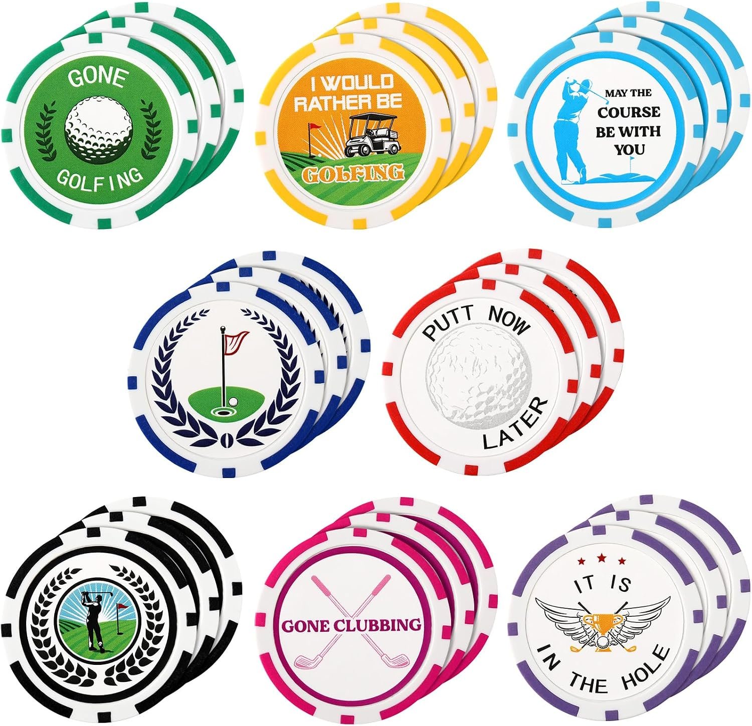 Sosation 24 Pcs Personalized Golf Ball Marker Funny Poker Chip Ball Marker Set 1.57 Inches Poker Chip Christmas Gifts Collection for Men Womens Golf Accessories, 8 Styles