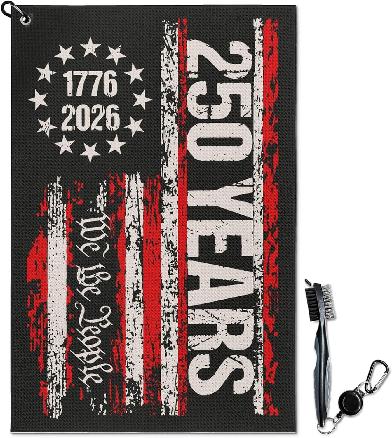 Independence Day Golf Towel and Brush Set, Fourth of July Golf Bag Towel with Clip, American Flag Golf Accessories Cleaning Kit, 250 Years for Men and Women Golf Fan Golfers Golf Lover