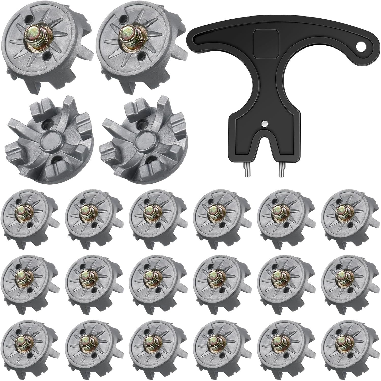31 Pcs Golf Spikes Set with 30 Golf Cleats Replacement and Black Cleats Spanner for Shoes Metal Thread Screw 6 mm Dia Spike Tool Accessories for Lawn Outdoor Cricket Shoe Player Lover
