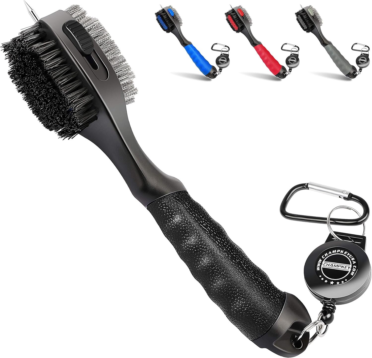 CHAMPKEY PRO Retractable Golf Club Brush – Oversized Brush Head with Soft Rubber Hand Grip & Retractable Groove Cleaner Golf Brush(Black(1 Pcs))