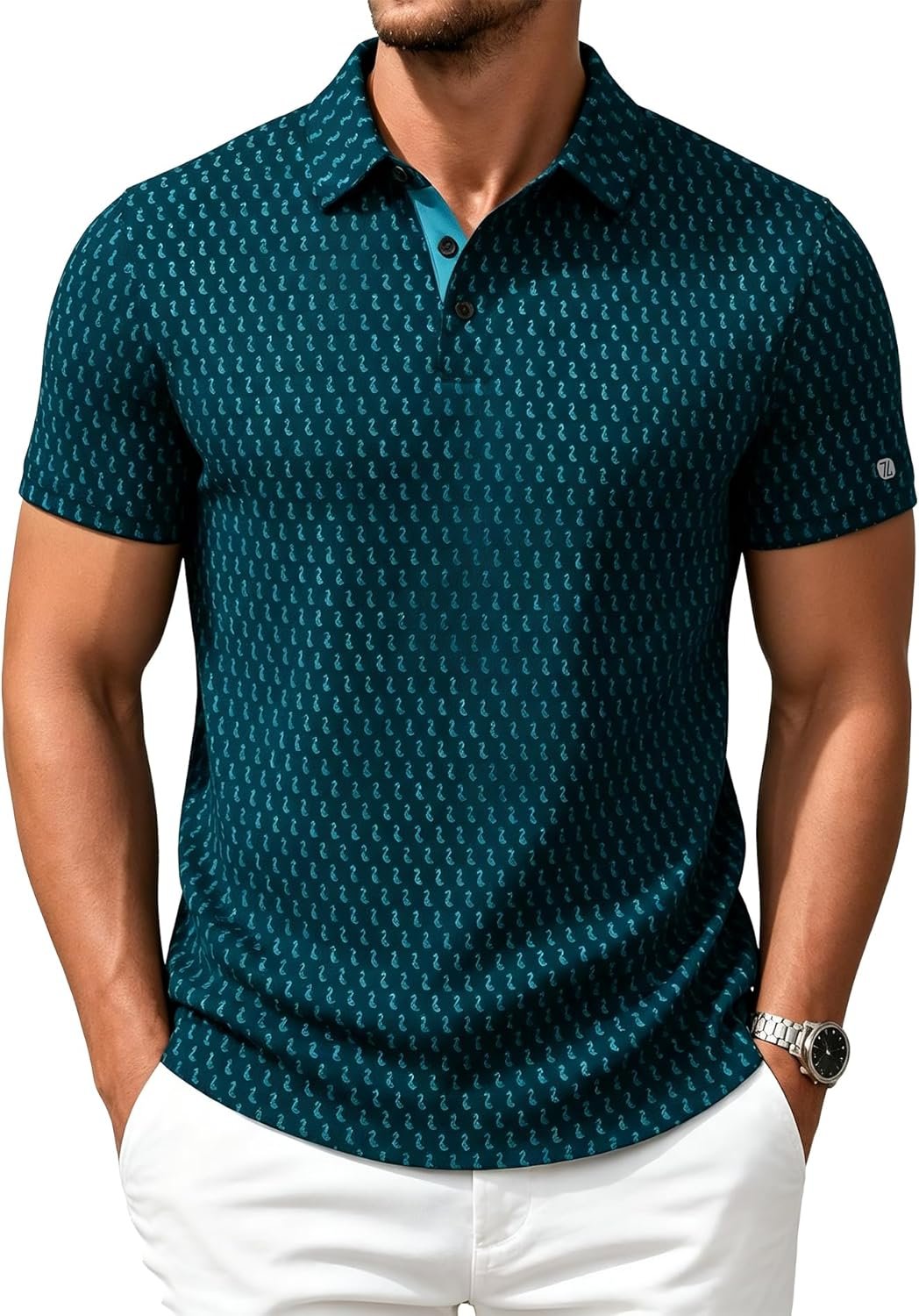 ZITY Mens Golf Shirts Short Sleeve Print Patterns Performance Moisture Wicking Polo Shirt