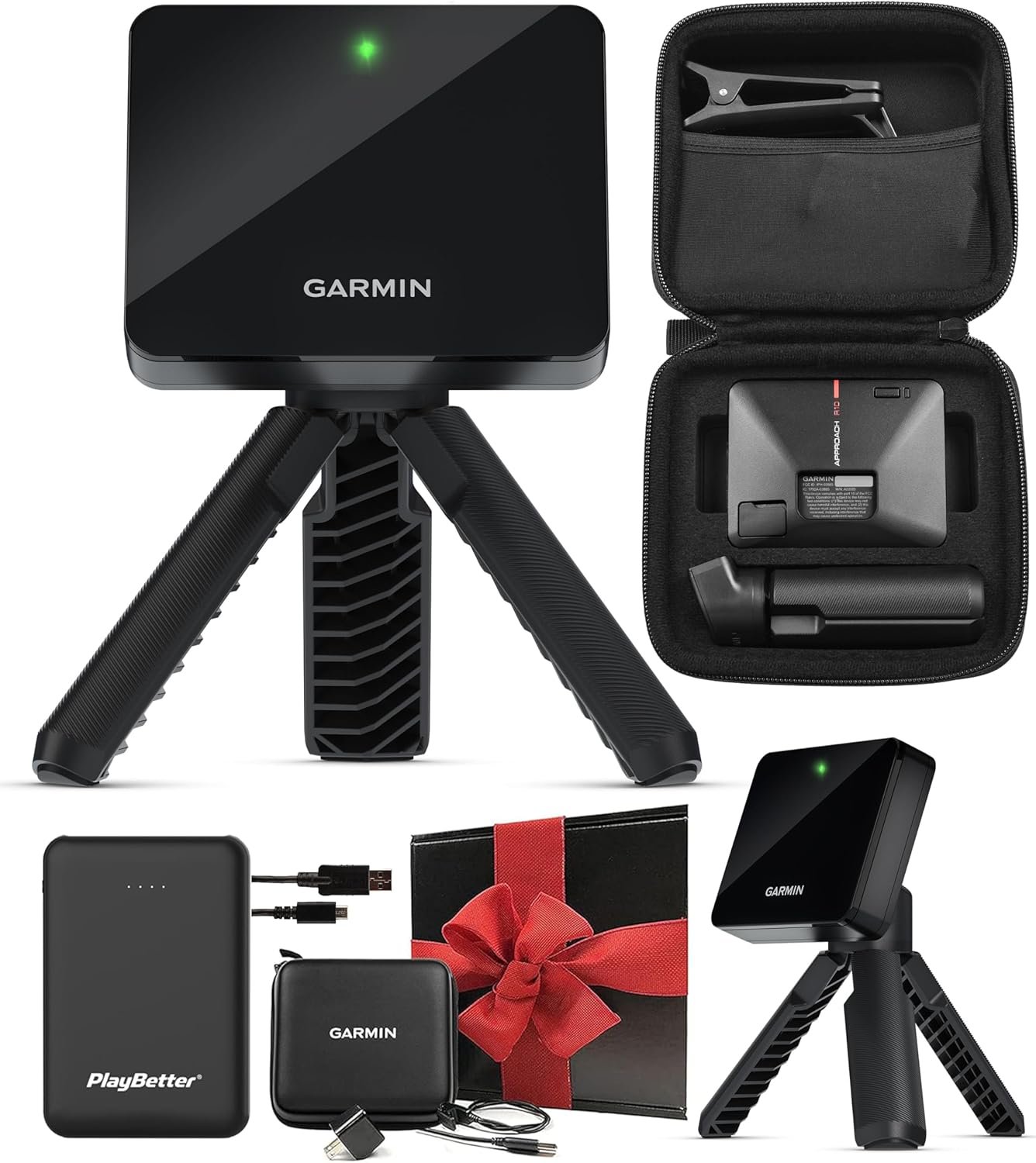 Garmin Approach R10 Portable Golf Launch Monitor & Simulator Gift Box Bundle – Great for Home, Outdoor & Indoor, Projector Compatible with PlayBetter Portable Charger, Case, Tripod & Adapter