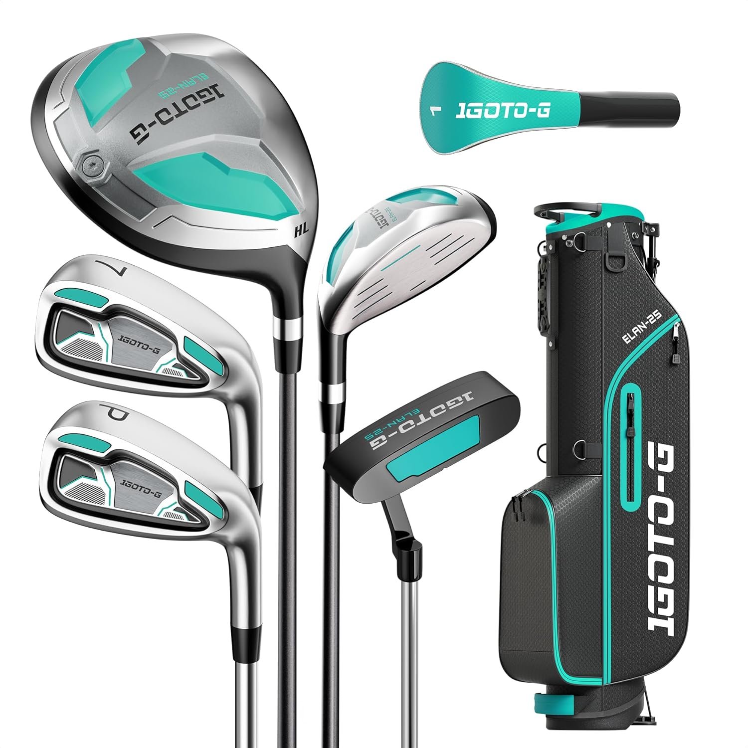 7 Pieces Golf Clubs Set for Men & Women – Complete Mens Golf Clubs Full Set Right/Left Handed Includes Stand Bag with Rain Hood, 1# Drive, 5# Hybrid 7# PW# Irons and Putter