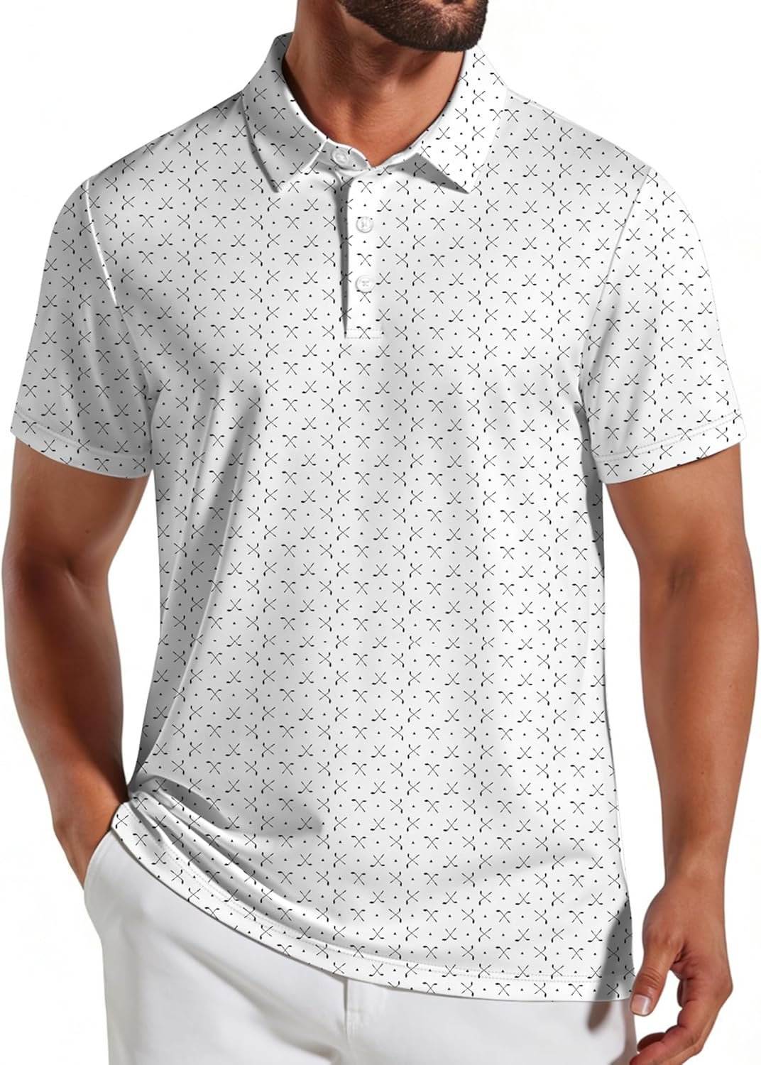 COOFANDY Men’s Golf Polo Shirts Short Sleeve Quick Dry Performance Moisture Wicking Golf Shirts Casual Print Collared Shirt