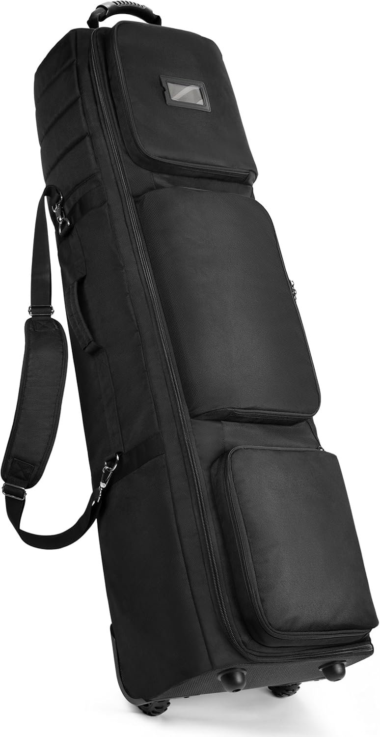 Marscamd Golf Travel Bag for Airlines, 1680D Heavy-Duty with Dual-Layer Club Protection, 4-Compartment Travel Case with Shoulder Strap & Wet-Dry Pockets for Golf Gear, Shoes & Personal Items, Black