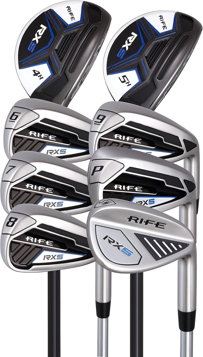 Rife Golf Mens Regular Flex Stainless Steel Shafts RX5#6-SW Iron Set + RX5#4 Hybrid & #5 Graphite Shaft Hybrid Woods Golf Clubs