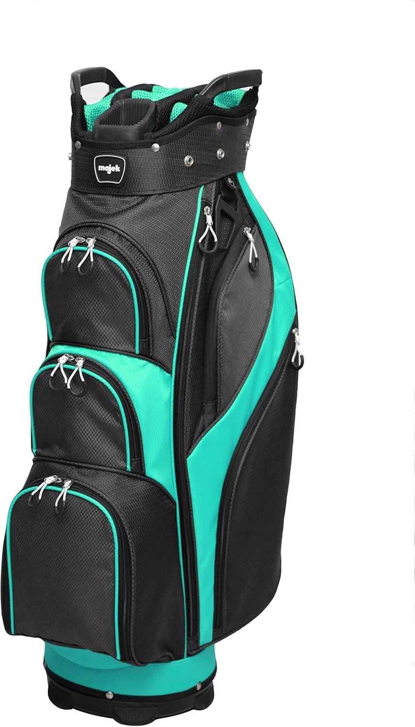 Majek Premium Ladies Black Teal Golf Bag 9.5 inch 14-Way Friendly Separator Top with Putter Sleeve